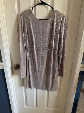 VENUS Silver Sequin Long Sleeve Mini Dress